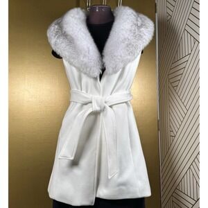 XXS/XS White House Black Market Luxe Faux Fur Vest Oversized Plush Collar Belted